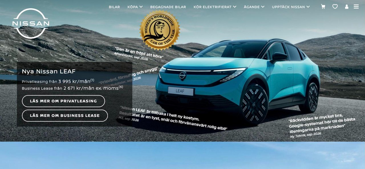 Nissan Sweden website today